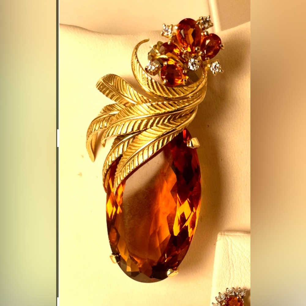 A 1 of  a kind, handmade vintage 1940-50’s 14KT YG, Citrine, Diamond Pin/pendant